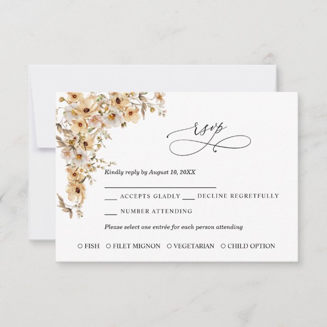 Beige Wild Flowers Wedding  RSVP Card (Devant)