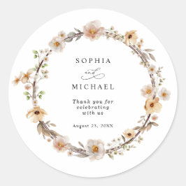 Beige Wild Flowers Wedding Runder Aufkleber