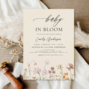 Beige Wildblume Baby in Bloom Baby Dusche Einladung