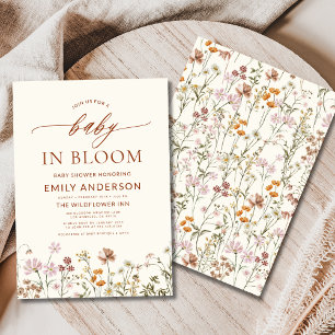Beige Wildblume Baby in Bloom Baby Dusche Einladung