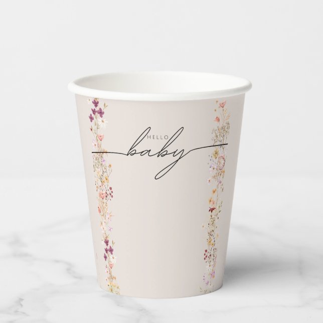 Beige Wildblume Babyduschgeschirr Pappbecher (Vorderseite)