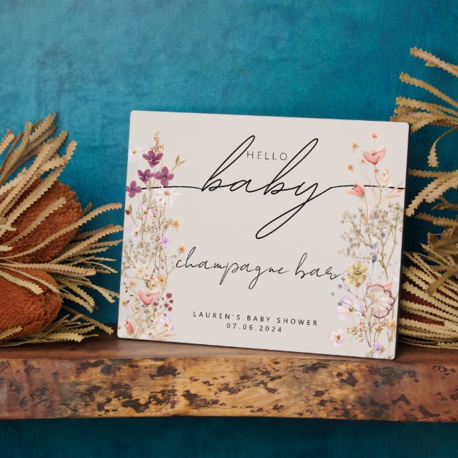 Beige Wildblume Babyduschtablette Schild Fotoplatte (Seite)
