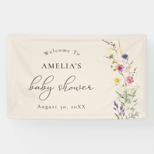 Beige Wildblume Frühblütendusche Begrüßung Banner (Horizontal)
