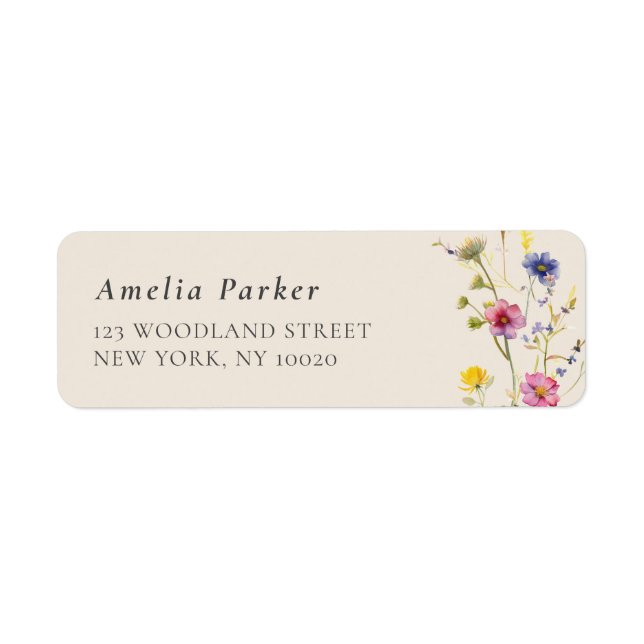 Beige Wildblume Spring Floral Rücksendeadresse (Vorne)