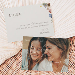 Beige Wildblume Verblendetes Foto Matron of Ehrenc Einladung