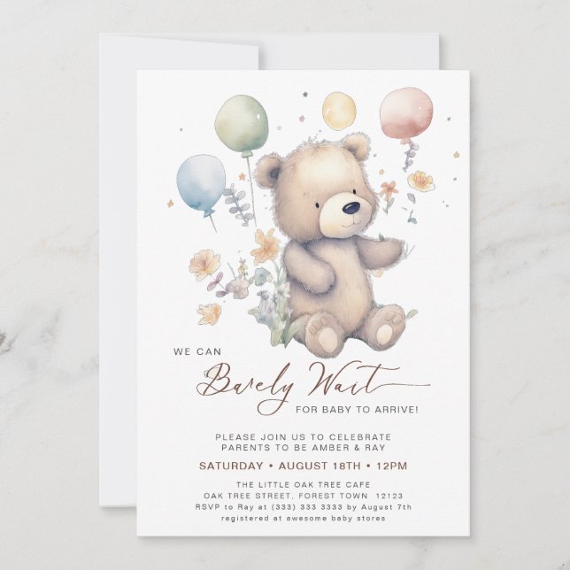 Beige wir können frühzeitig abwarten Baby-Dusche Einladung (Vorderseite)