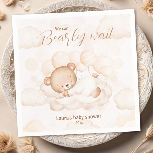 Beige Wir können frühzeitig abwarten Baby-Dusche N Serviette (Beige We Can Bearly Wait Bear Baby Shower Napkins)