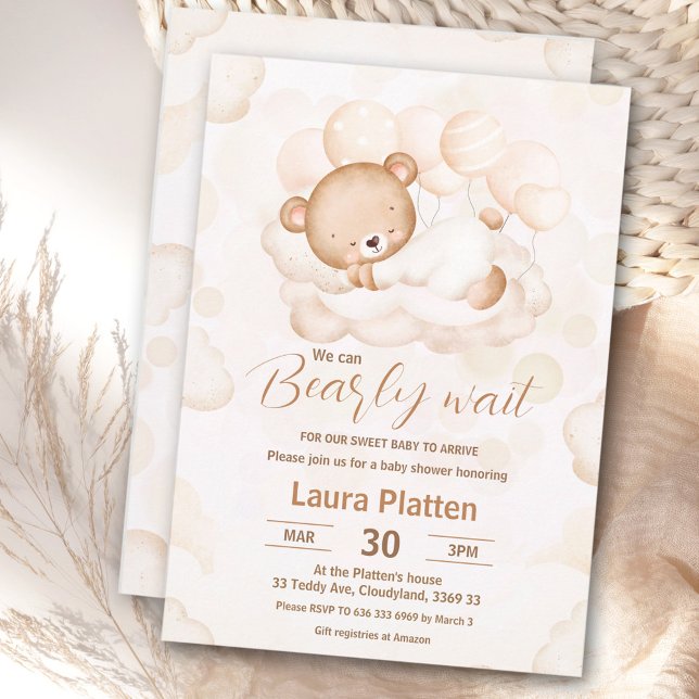 Beige wir können frühzeitig eine neutrale Bärendus Einladung (Beige We Can Bearly Wait Neutral Bear Baby Shower Invitation)