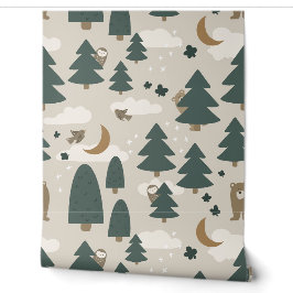 Beige Woodland Animal Kids Wallpaper Tapete