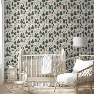 Beige Woodland Animal Kids Wallpaper Tapete