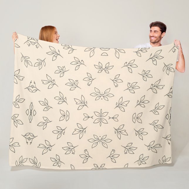 Beige Wurfdecke mit Blattmuster Fleecedecke (Beispiel)