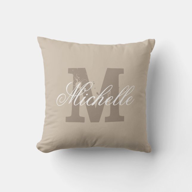 Beige Wurfskissen kundenspezifischen Monogramm Kissen (Vorderseite)