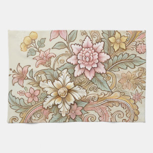 Beige Yellow Pink Blue Indonesian Batik Boho Geschirrtuch