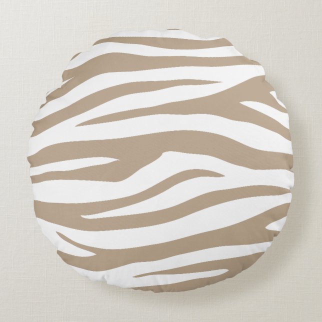 Beige-Zebra Rundes Kissen (Vorderseite)