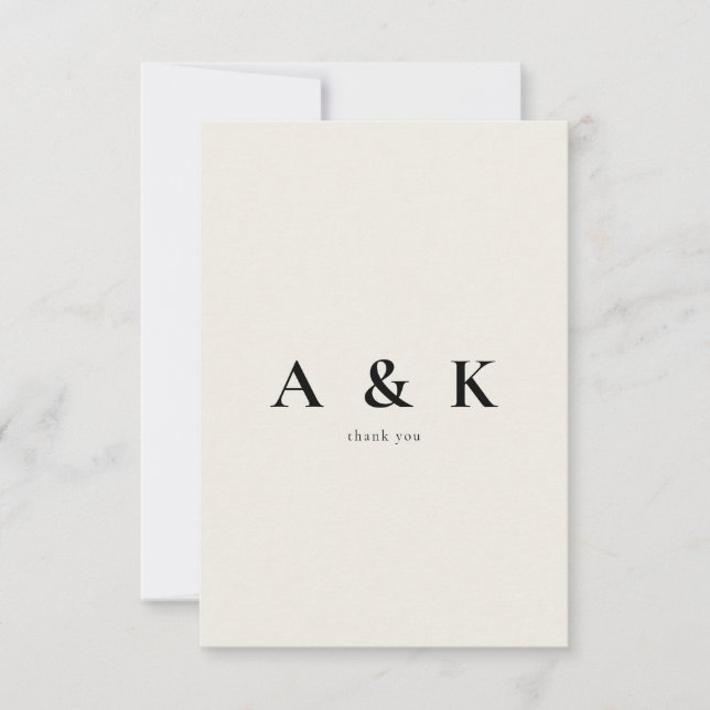Beige zeitgenössische Botschaft Hochzeit Vielen Da Dankeskarte (Vorderseite)