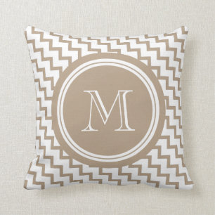Beige Zickzack Monogramm Browns elegant Kissen