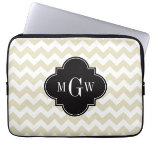 Beige Zickzack Schwarze Quarzfolie 3 Monogramm Laptopschutzhülle