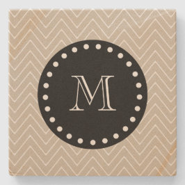Beige Zickzack schwarzes Monogramm des Muster-| Steinuntersetzer