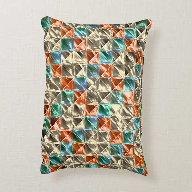 Beige, Zyan- und Korallenfliesen oder gefärbt Dekokissen (Rückseite(Vertikal))