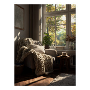 Beigefarbene Armsessel-Herbstnische Poster