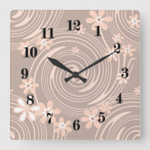 Beigefarbenes Muster Quadratische Wanduhr