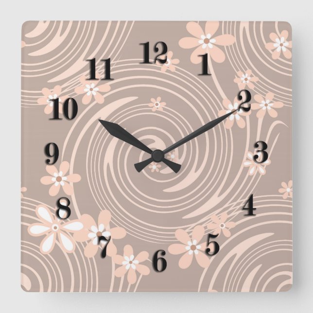 Beigefarbenes Muster Quadratische Wanduhr (Vorderseite)