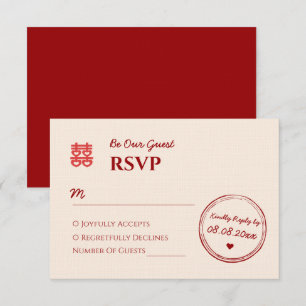 Beigefarbenes rotes chinesisches Hochzeit-Stempel- RSVP Karte