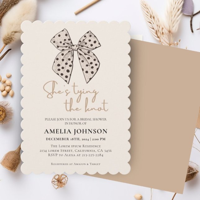 Beigenbogen Sie bindet das Brautparty des Knotens Einladung (Von Creator hochgeladen)