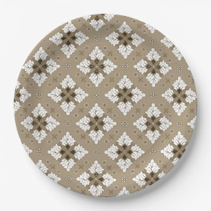 Beiger ethnischer Damast Batik nahtloses Muster Pappteller