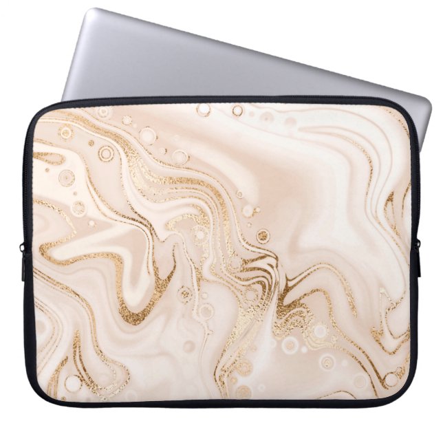 Beiger Marmor mit Goldplättchen aus Glitzer Laptopschutzhülle (Vorderseite)