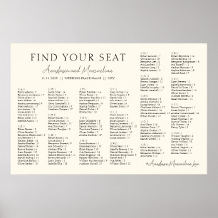 Beiger minimaler alphabetischer Hochzeitssitzplan Poster