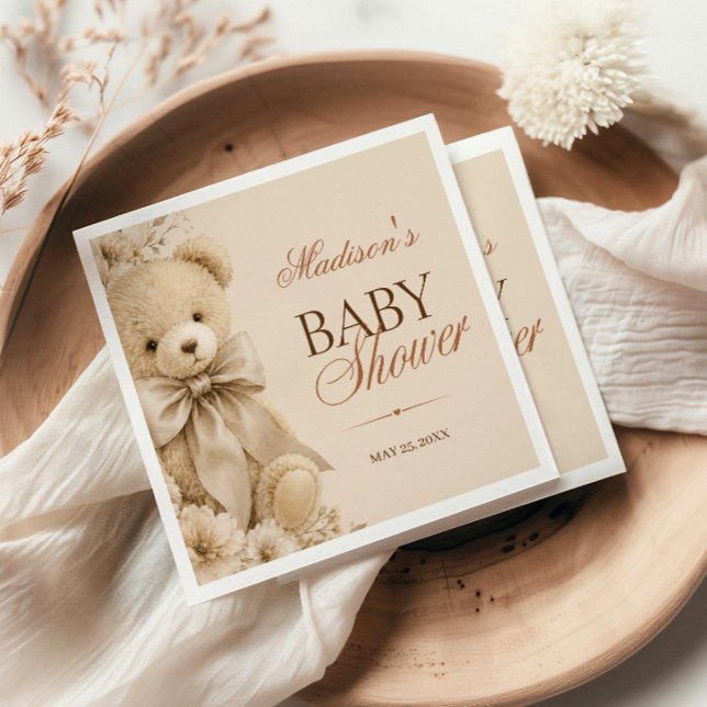 Beiger neutraler Teddybär-Blumenmuster Serviette (Von Creator hochgeladen)
