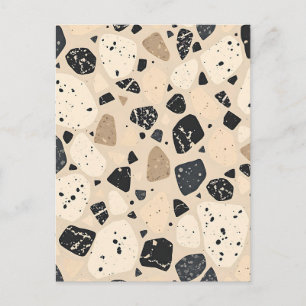 Beiger schwarzer Terrazzo-Muster neutrales Abstrac Postkarte