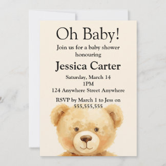 Beiger Teddybär geschlechtsneutrale Babyparty Einladung