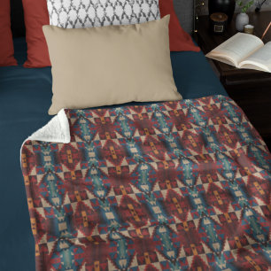 Beiges Braun Rotes Türkis Blau Terrakotta Stammesk Fleecedecke