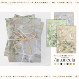 Beiges Grün Graues Abstrakte Collage  Geschenkpapier Set