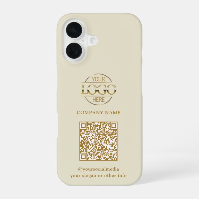Beiges modernes Geschäftslogo & QR-Code-Promotion iPhone 16 Hülle (Rückseite)