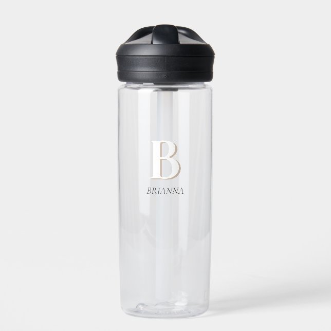 Beiges modernes Minimal-Initial-Monogramm Trinkflasche (Vorderseite)