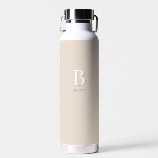 Beiges modernes Minimal-Initial-Monogramm Trinkflasche (Vorne)