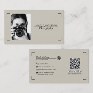 Beiges modernes minimales sauberes Logo Fotografie Visitenkarte