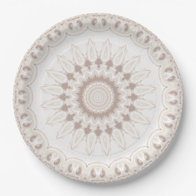 Beiges und cremefarbenes Mandala-Muster Pappteller (Vorderseite)