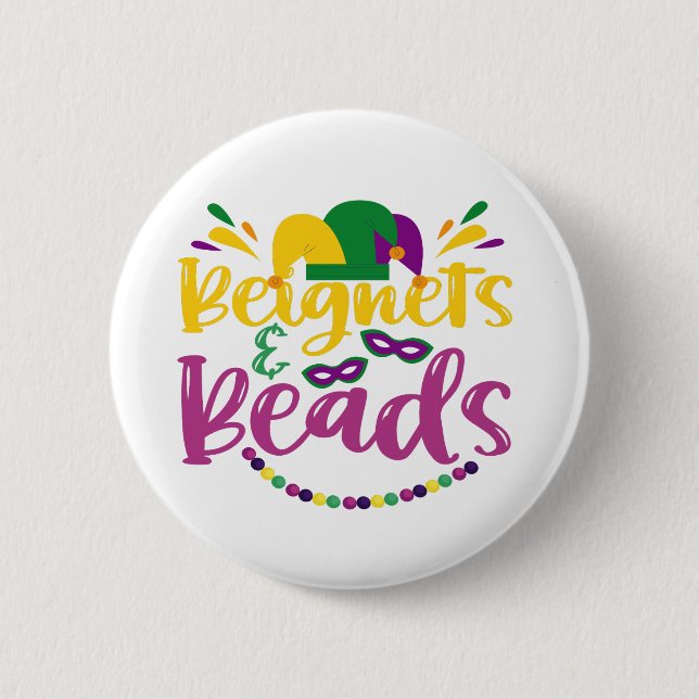 Beignets & Beads Funny Mardi Gras Carnival Geschen Button (Vorderseite)
