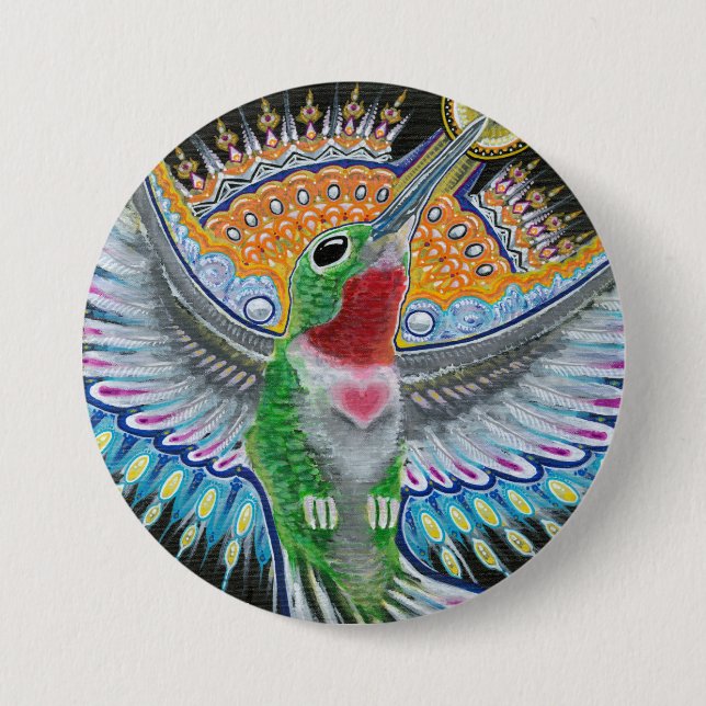 Beija Flor ("Blumen-Mund") Kolibri-Malerei Button (Vorderseite)