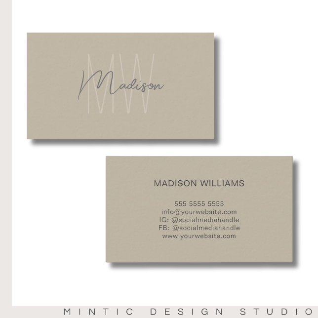 Beilage für Monogramm-Logos Moderne Minimalistisch Visitenkarte (Monogram Logo Beige Modern Minimalist Business Card)
