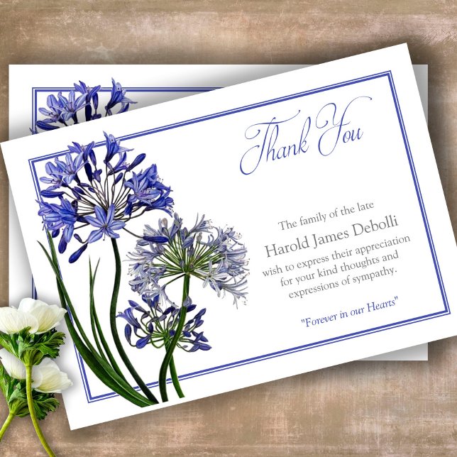 Beileid Agapanthus Beerdigung Dankeschön Karte (Sympathy floral Celebration of Life, In Loving Memory, Forever in our Hearts Funeral thank you cards)