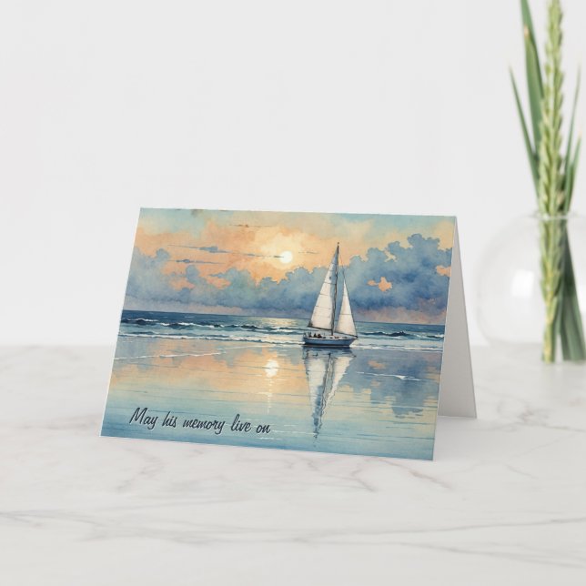 Beileid Aquarellboot auf dem Wasser des Ozeans Karte (Vorderseite)