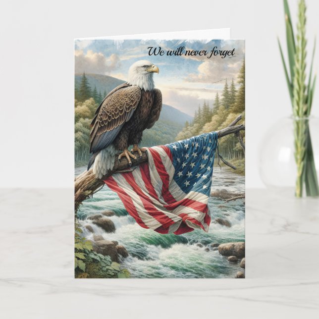 Beileid Bald Adler mit amerikanischer Flagge Karte (Vorderseite)