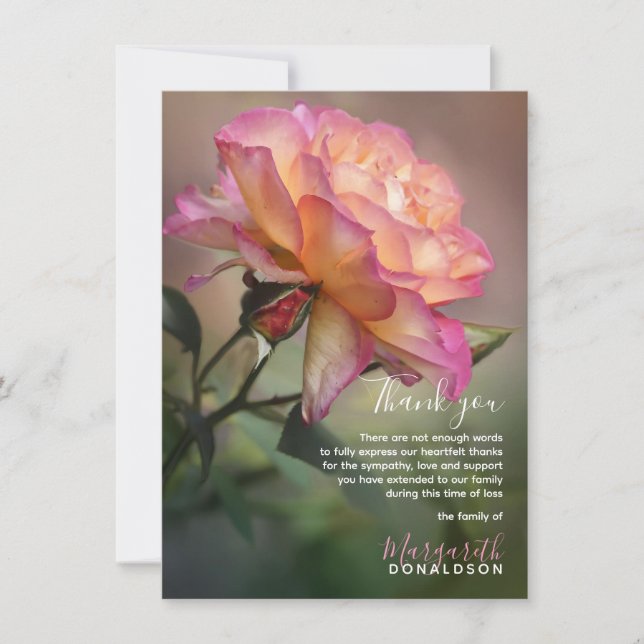 Beileid Beerdigung DANK IHNEN Pink Rose Dankeskarte (Vorderseite)