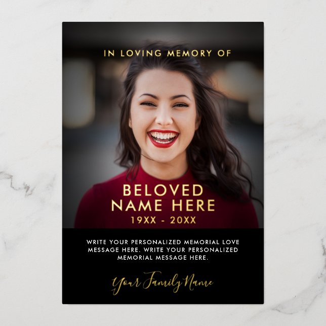 Beileid Beerdigung Memory Foto Foil Cards Folieneinladung (Vorderseite)