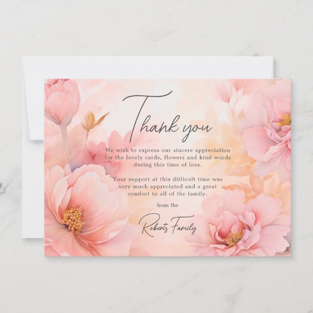 Beileid Beerdigung Pink Peongs Vintag Danke (Vorderseite)